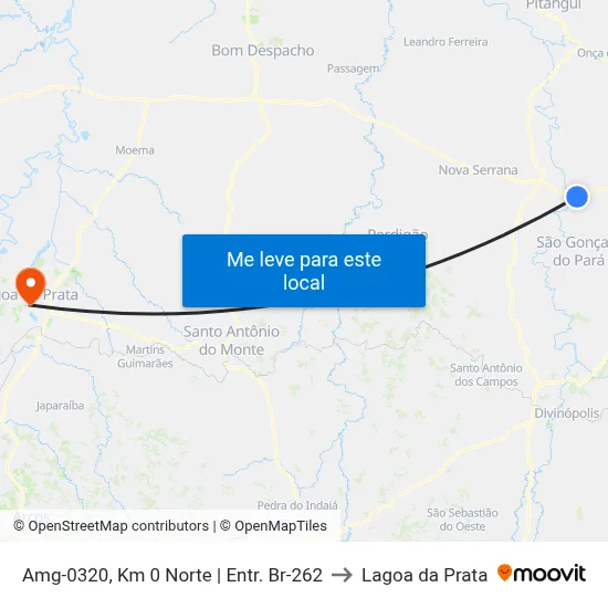 Amg-0320, Km 0 Norte | Entr. Br-262 to Lagoa da Prata map