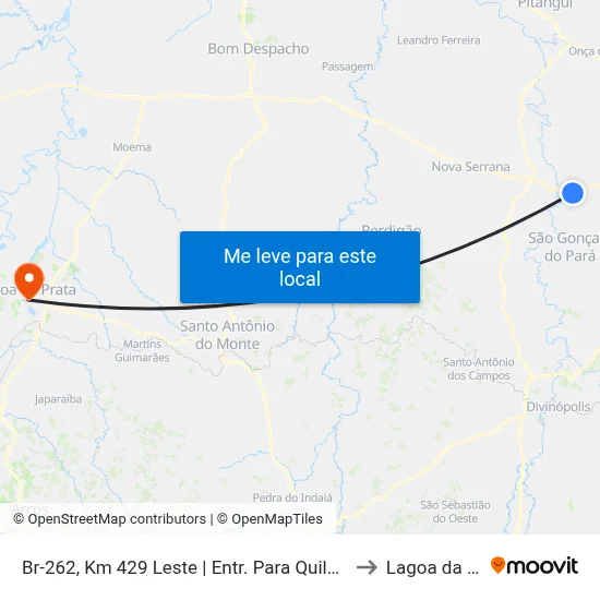 Br-262, Km 429 Leste | Entr. Para Quilombo Do Gaia to Lagoa da Prata map