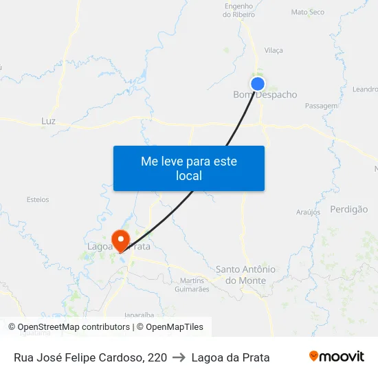 Rua José Felipe Cardoso, 220 to Lagoa da Prata map
