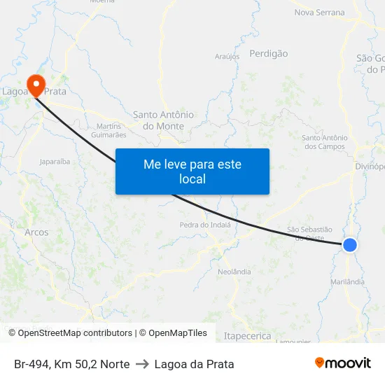 Br-494, Km 50,2 Norte to Lagoa da Prata map