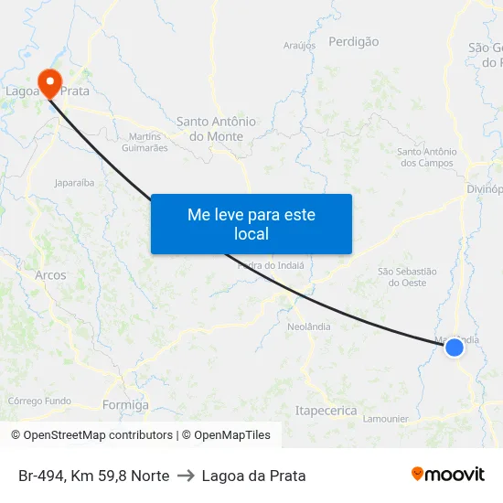 Br-494, Km 59,8 Norte to Lagoa da Prata map