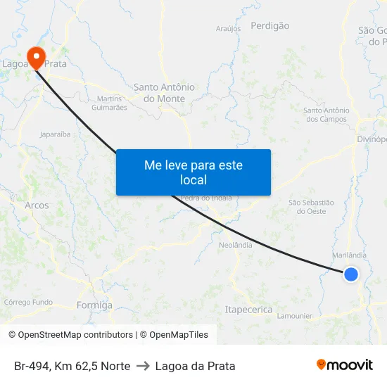 Br-494, Km 62,5 Norte to Lagoa da Prata map