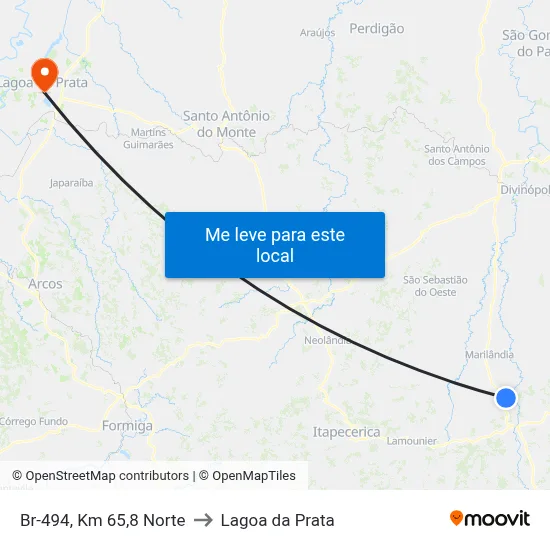 Br-494, Km 65,8 Norte to Lagoa da Prata map