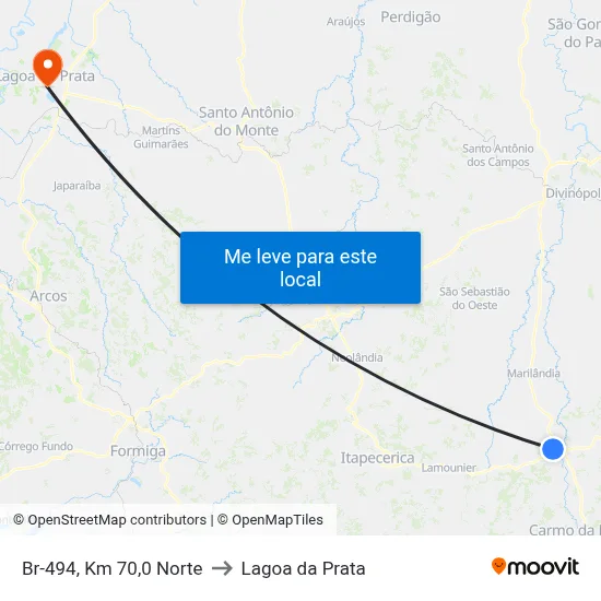 Br-494, Km 70,0 Norte to Lagoa da Prata map