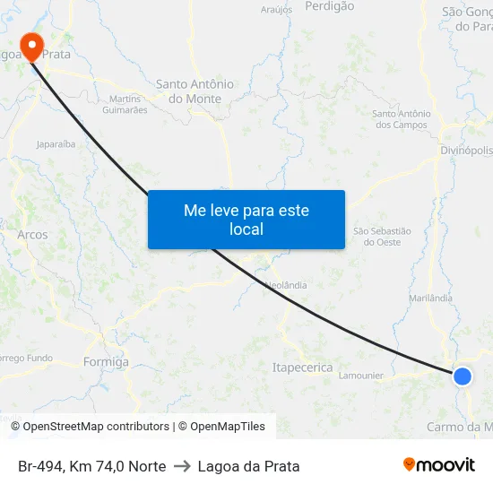 Br-494, Km 74,0 Norte to Lagoa da Prata map