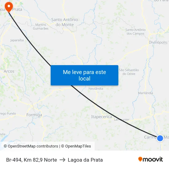Br-494, Km 82,9 Norte to Lagoa da Prata map