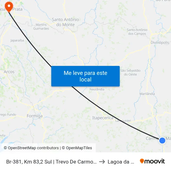 Br-381, Km 83,2 Sul | Trevo De Carmo Da Mata to Lagoa da Prata map