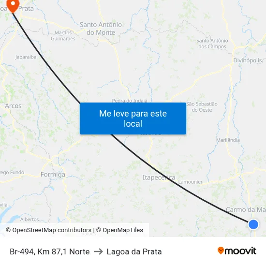 Br-494, Km 87,1 Norte to Lagoa da Prata map