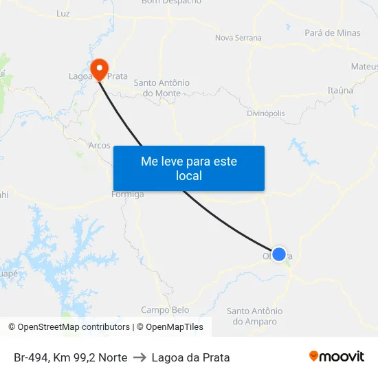 Br-494, Km 99,2 Norte to Lagoa da Prata map