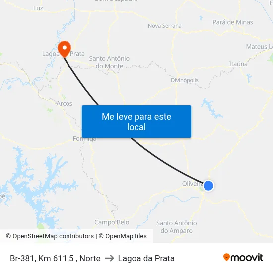 Br-381, Km 611,5 , Norte to Lagoa da Prata map