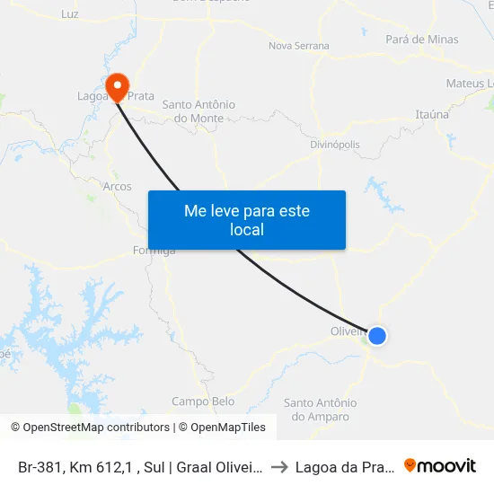 Br-381, Km 612,1 , Sul | Graal Oliveira to Lagoa da Prata map