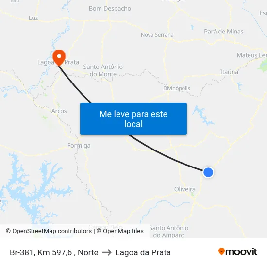 Br-381, Km 597,6 , Norte to Lagoa da Prata map