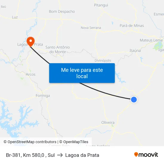 Br-381, Km 580,0 , Sul to Lagoa da Prata map