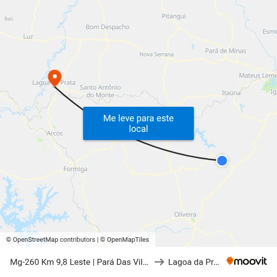 Mg-260 Km 9,8 Leste | Pará Das Vilelas to Lagoa da Prata map
