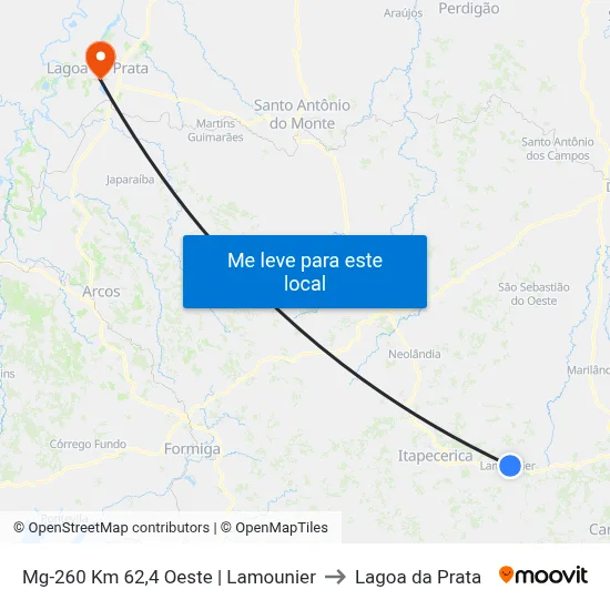 Mg-260 Km 62,4 Oeste | Lamounier to Lagoa da Prata map