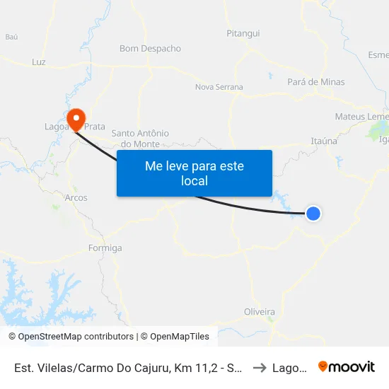 Est. Vilelas/Carmo Do Cajuru, Km 11,2 - Sentido Carmo Do Cajuru | Povoado De Aroeiras to Lagoa da Prata map