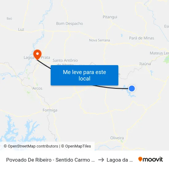 Povoado De Ribeiro - Sentido Carmo Do Cajuru to Lagoa da Prata map