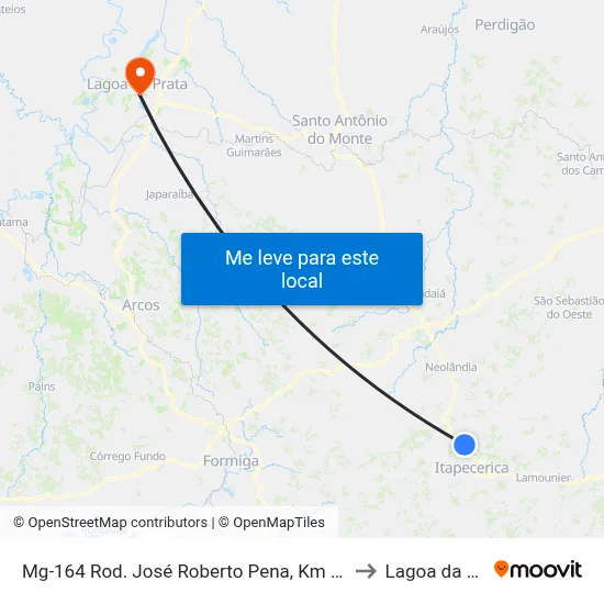 Mg-164 Rod. José Roberto Pena, Km 237,7 Norte to Lagoa da Prata map