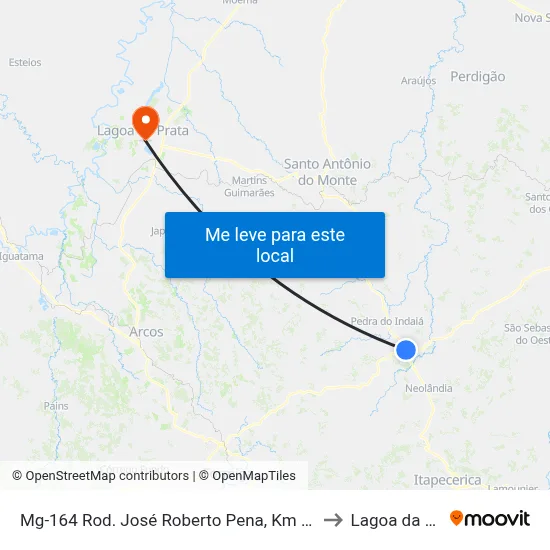Mg-164 Rod. José Roberto Pena, Km 218,1 Norte to Lagoa da Prata map