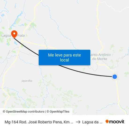 Mg-164 Rod. José Roberto Pena, Km 197,5 Norte to Lagoa da Prata map