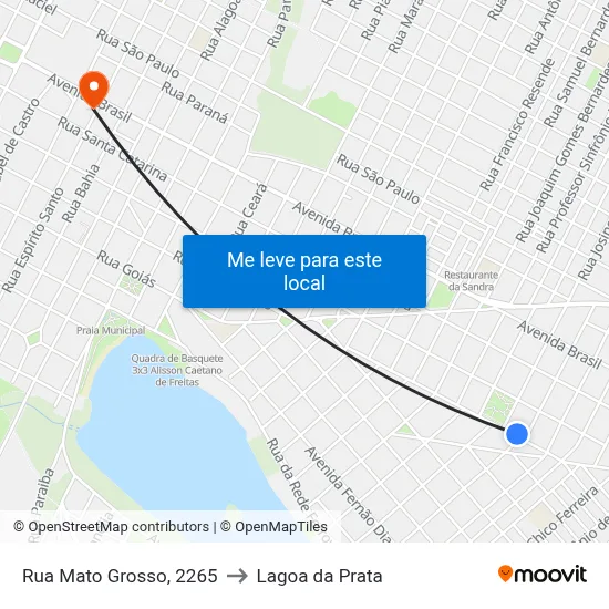 Rua Mato Grosso, 2265 to Lagoa da Prata map