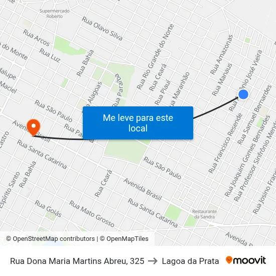 Rua Dona Maria Martins Abreu, 325 to Lagoa da Prata map