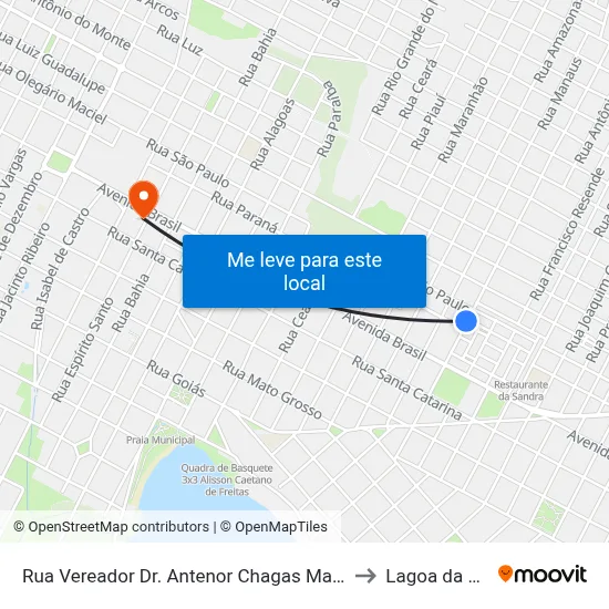 Rua Vereador Dr. Antenor Chagas Madeira , 281 to Lagoa da Prata map