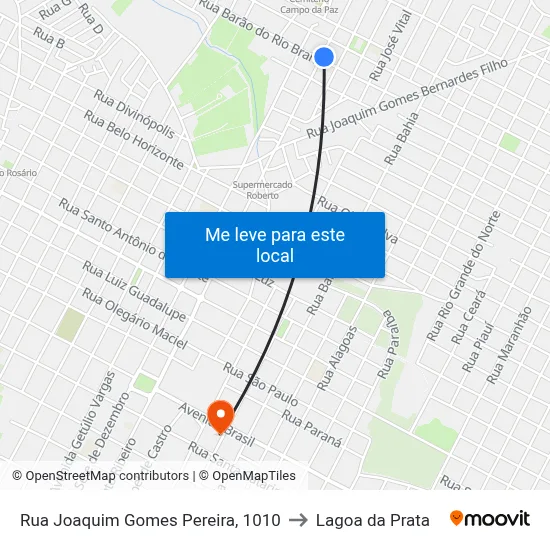 Rua Joaquim Gomes Pereira, 1010 to Lagoa da Prata map