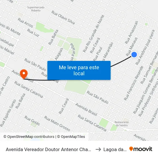 Avenida Vereador Doutor Antenor Chagas Madeira, 1112 to Lagoa da Prata map