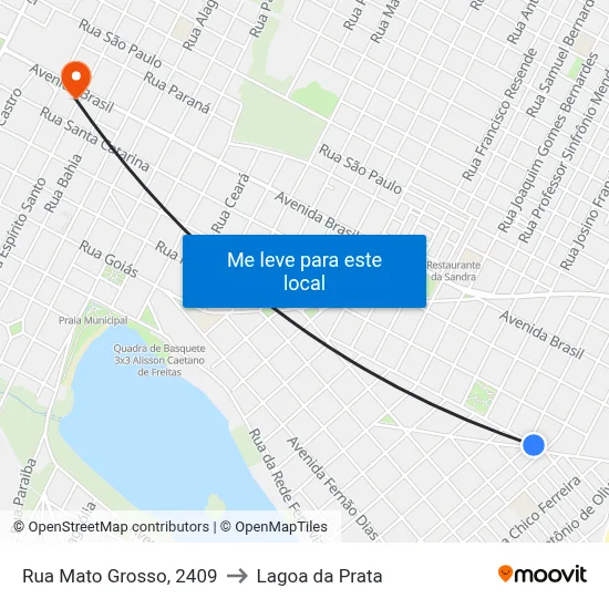 Rua Mato Grosso, 2409 to Lagoa da Prata map