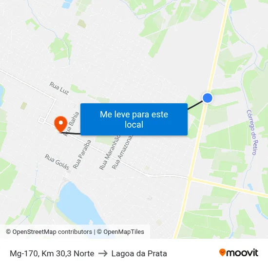 Mg-170, Km 30,3 Norte to Lagoa da Prata map