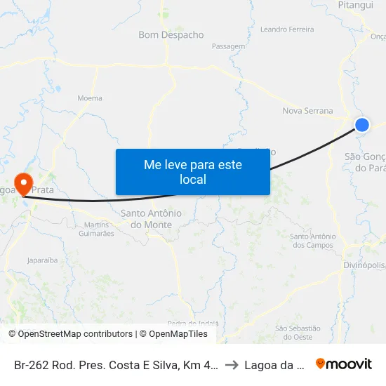 Br-262 Rod. Pres. Costa E Silva, Km 431,2 Leste to Lagoa da Prata map