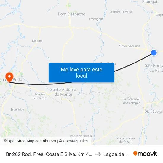 Br-262 Rod. Pres. Costa E Silva, Km 430,6 Oeste to Lagoa da Prata map