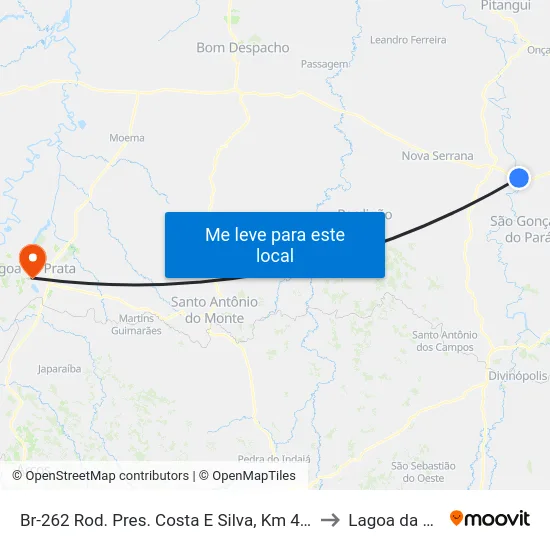 Br-262 Rod. Pres. Costa E Silva, Km 430,6 Leste to Lagoa da Prata map