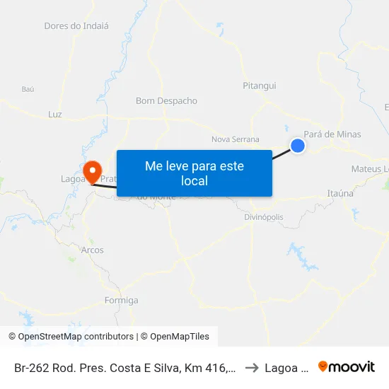 Br-262 Rod. Pres. Costa E Silva, Km 416,8 Oeste | Povoado De Torneiros to Lagoa da Prata map