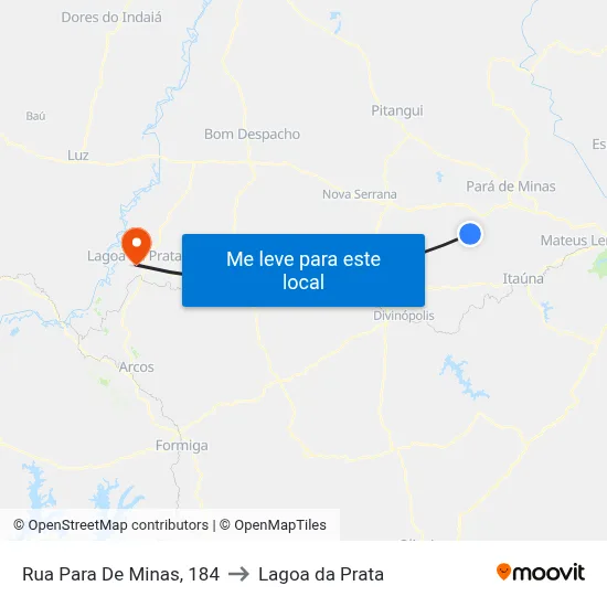 Rua Para De Minas, 184 to Lagoa da Prata map
