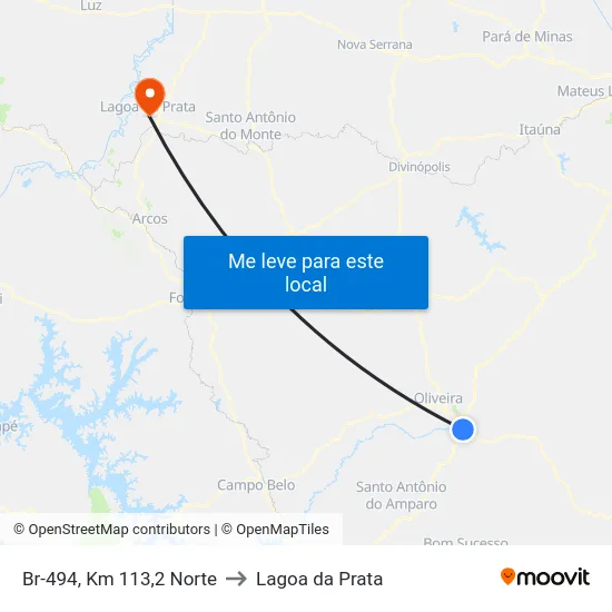 Br-494, Km 113,2 Norte to Lagoa da Prata map