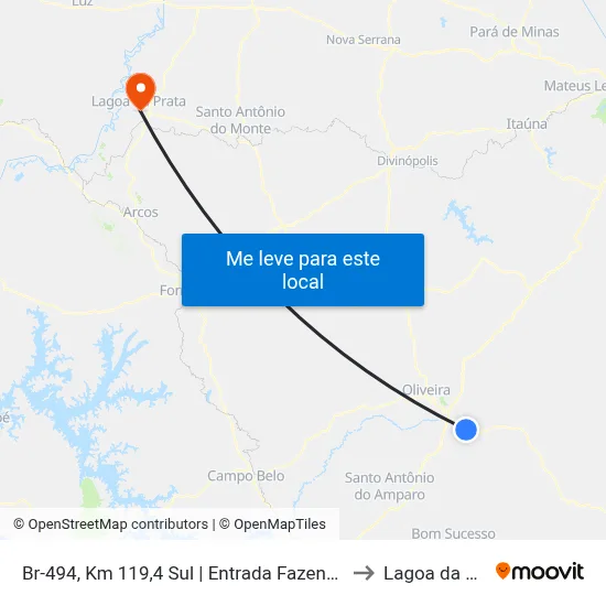 Br-494, Km 119,4 Sul | Entrada Fazenda Siriema to Lagoa da Prata map