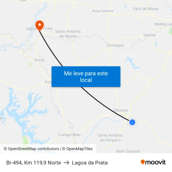 Br-494, Km 119,9 Norte to Lagoa da Prata map
