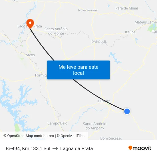 Br-494, Km 133,1 Sul to Lagoa da Prata map