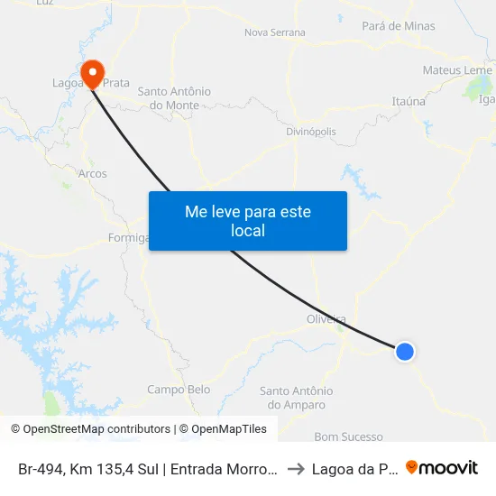 Br-494, Km 135,4 Sul | Entrada Morro Do Ferro to Lagoa da Prata map