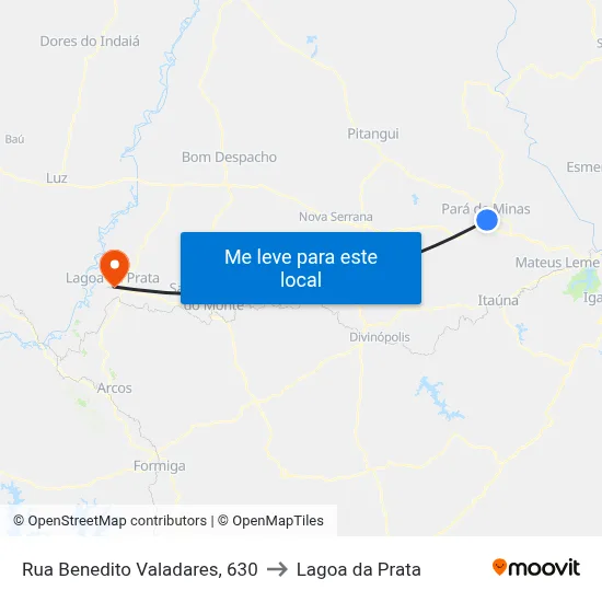 Rua Benedito Valadares, 630 to Lagoa da Prata map