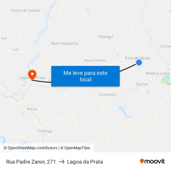 Rua Padre Zanor, 271 to Lagoa da Prata map