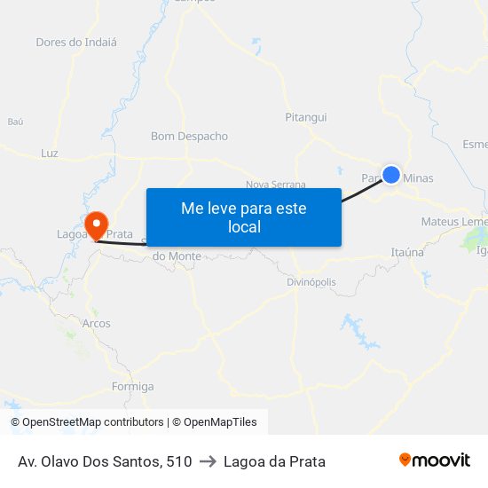Av. Olavo Dos Santos, 510 to Lagoa da Prata map