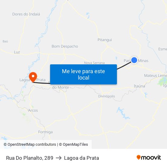 Rua Do Planalto, 289 to Lagoa da Prata map