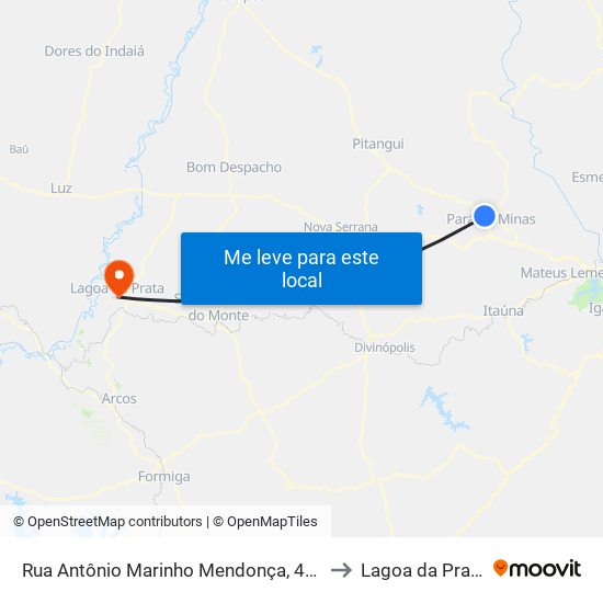 Rua Antônio Marinho Mendonça, 450 to Lagoa da Prata map
