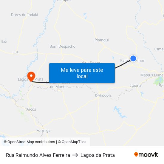 Rua Raimundo Alves Ferreira to Lagoa da Prata map