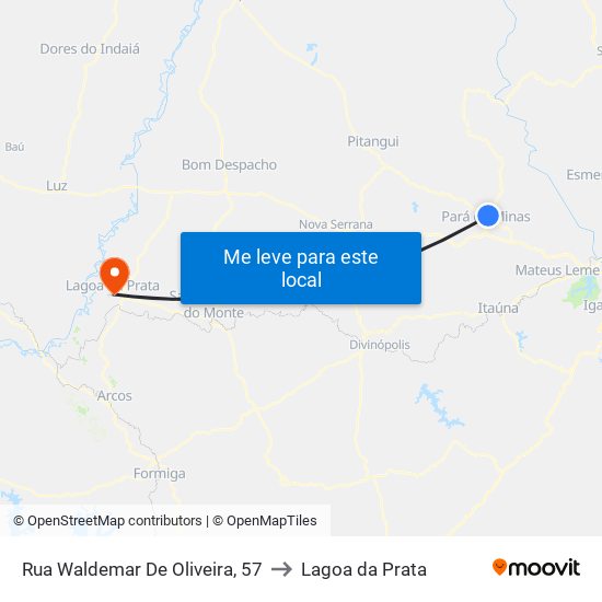 Rua Waldemar De Oliveira, 57 to Lagoa da Prata map