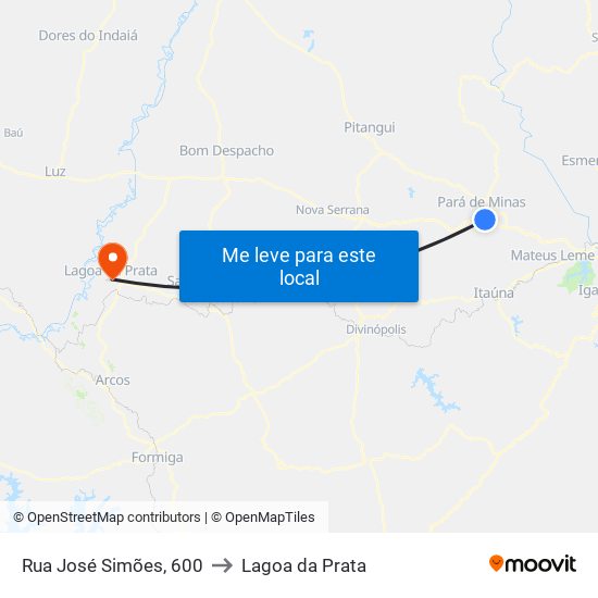 Rua José Simões, 600 to Lagoa da Prata map