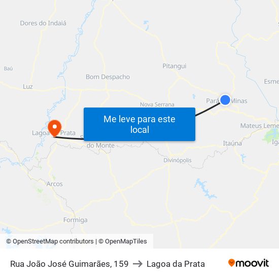 Rua João José Guimarães, 159 to Lagoa da Prata map